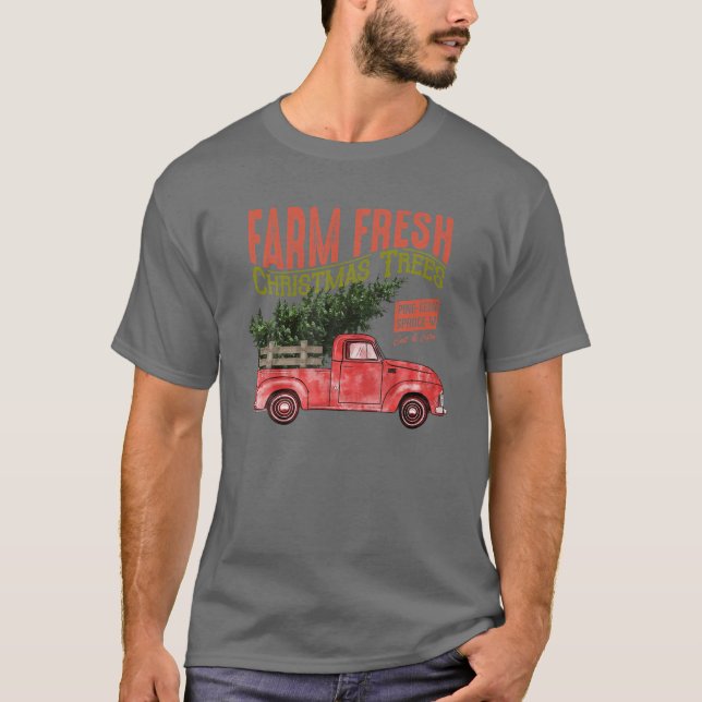 Farm Frische Weihnachtsbaumen Red Truck Matching F T-Shirt (Vorderseite)