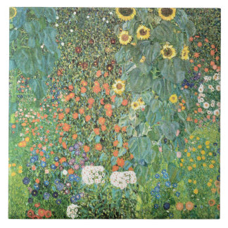 Farm garden with sunflowers by Gustav Klimt Fliese