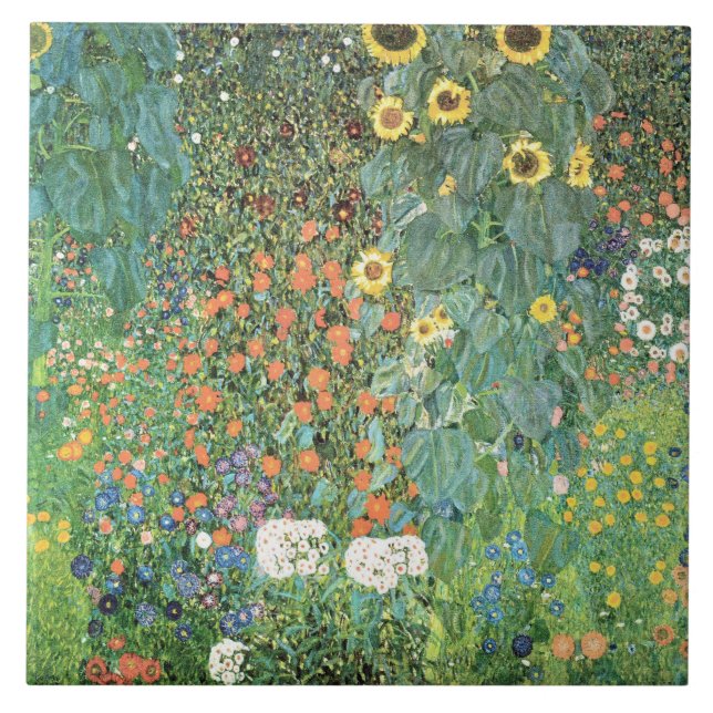 Farm garden with sunflowers by Gustav Klimt Fliese (Vorderseite)