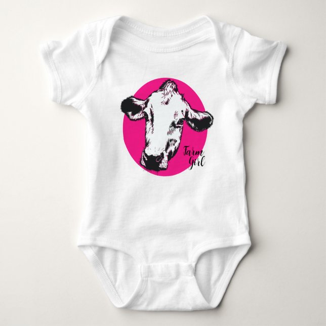 Farm Girl Pink Cow Baby Bodysuit Baby Strampler (Vorderseite)