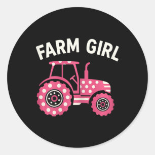 Farm Girl Pink Traktor Damen Kinder Rn Pferd Bekle Runder Aufkleber