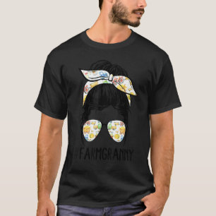 Farm Granny Life Messy Bun Haar Brille Mutter's D T-Shirt