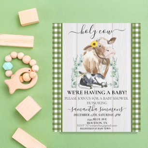 Farm Heilige Kuh Kalb Baby Shower Gingham Grün 