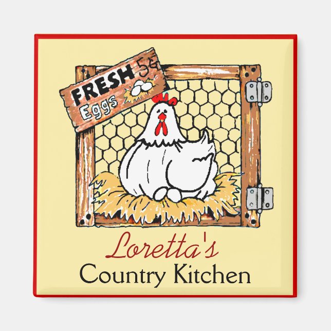 Farm Hen Country Küche Personalisiert Magnet (Vorne)