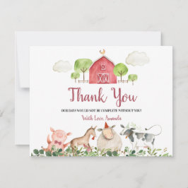 Farm House Animals Barnyard Baby Dusche Vielen Dan Dankeskarte