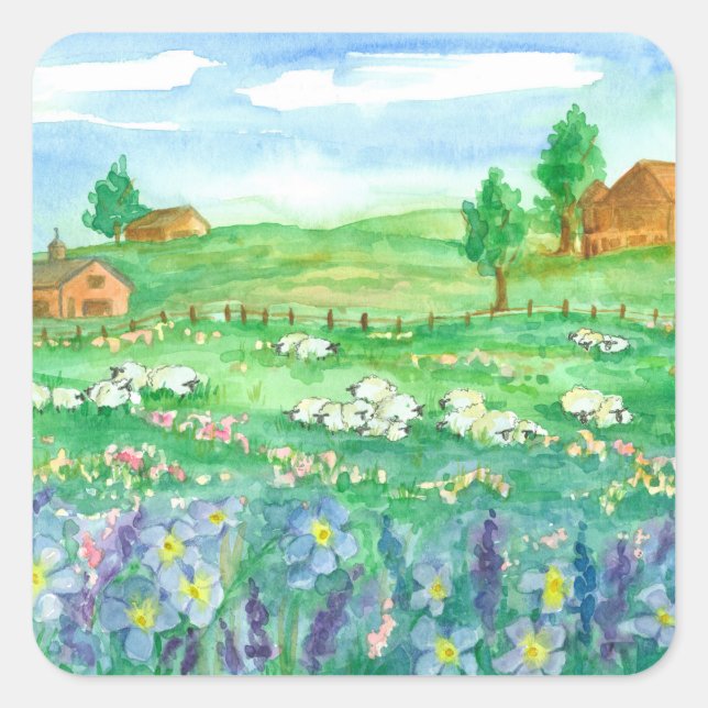 Farm House Sheep Quadratischer Aufkleber (Vorderseite)
