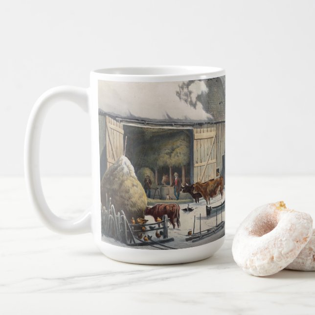 FARM IN WINTER (1861) Vintage Tasse Art Weihnachte (Mit Donut)