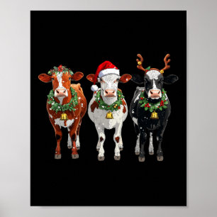 Farm Kuh Rentier Weihnachtsmannmütze Weihnachtslic Poster