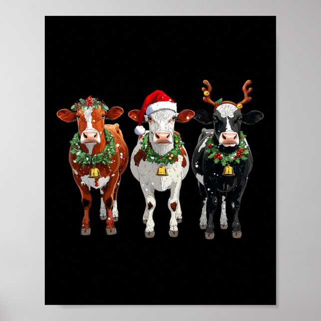 Farm Kuh Rentier Weihnachtsmannmütze Weihnachtslic Poster (Vorne)