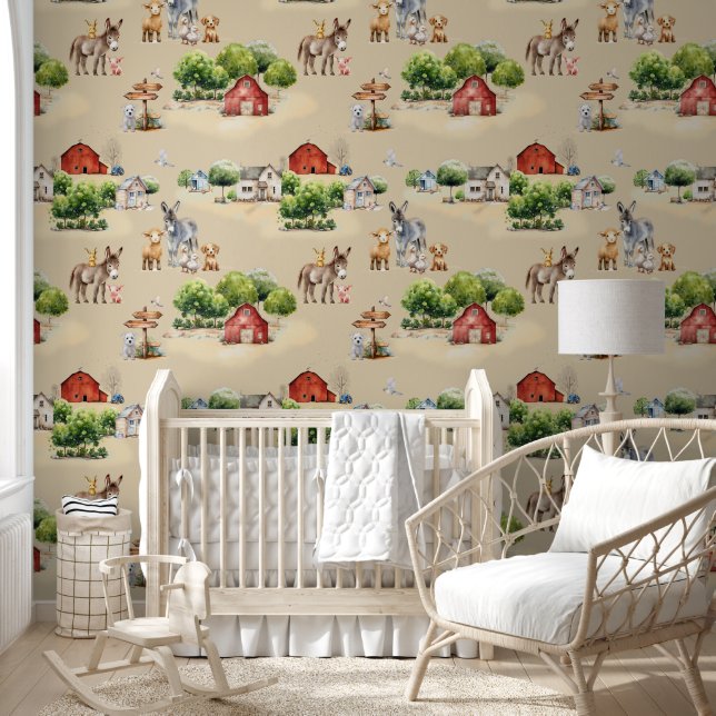 Farm Land Beige Repeating Seamless Country Pattern Tapete (Kinder)