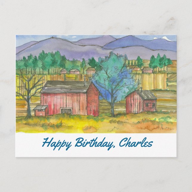 Farm Land Red Barns Happy Birthday Individuelle Na Postkarte (Vorderseite)