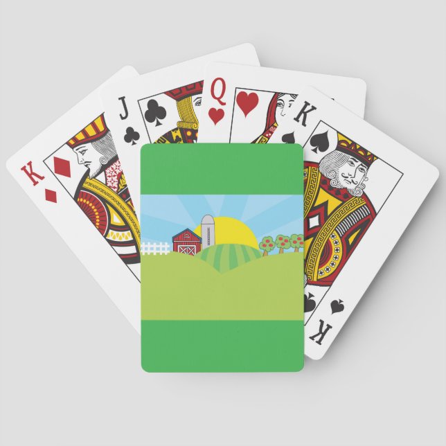 Farm Landscape Red Barn Silo Apple Trees Spielkarten (Rückseite)