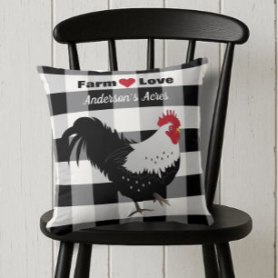 Farm Liebe Custom Rooster Schwarz-weißer Karo Kissen