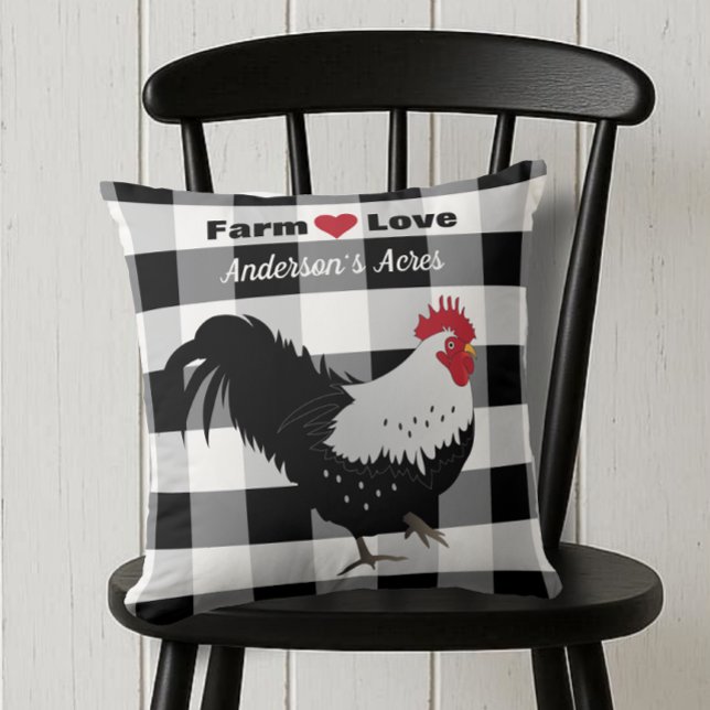 Farm Liebe Custom Rooster Schwarz-weißer Karo Kissen (Von Creator hochgeladen)