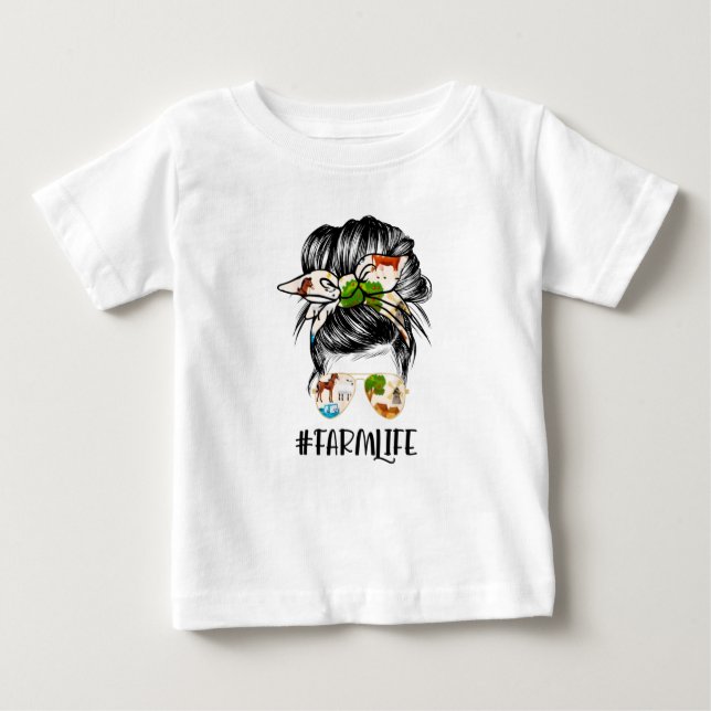 Farm Life Messy Hair Bun Girl Baby T-shirt