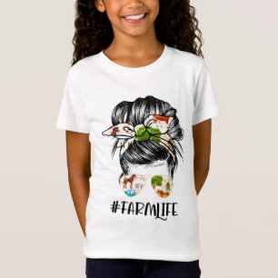 Farm Life Messy Hair Bun Girl T-Shirt