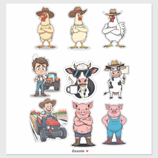 “Farm Life Mood Squad” – Funny Cartoon Sticker Set (Blatt)