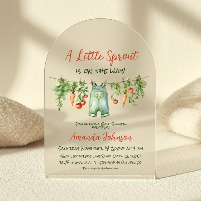 Farm Little Sprout Clothesline Baby Shower Arch Acryleinladungen (Von Creator hochgeladen)