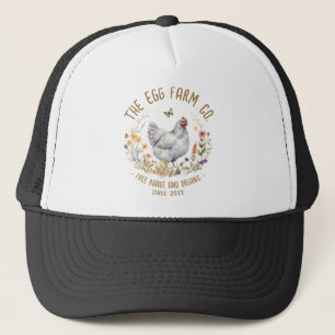 Farm-Logo-Hut Wasserfarbe Grau Huhn Wildblumen-Kap Truckerkappe