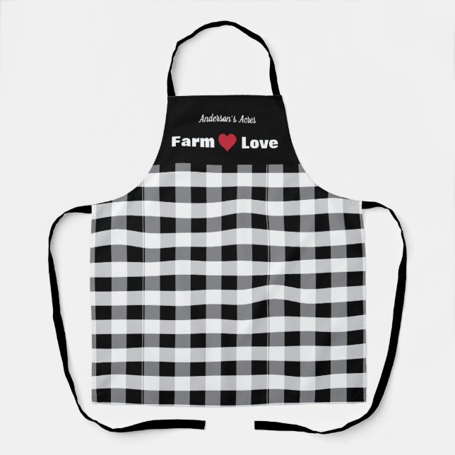 Farm Love Custom Black White Check Schürze (Vorderseite)