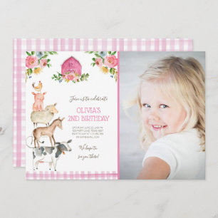 Farm Old MacDonald Barnyard Pink Animals Party Einladung