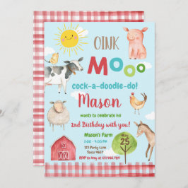 Farm Old MacDonald Barnyard Red Animals Party Einladung