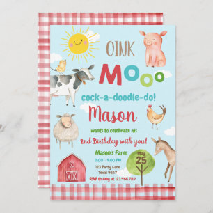 Farm Old MacDonald Barnyard Red Animals Party Einladung