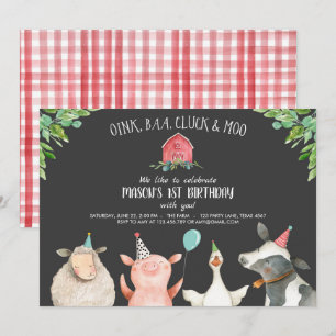 Farm Old MacDonald Barnyard Red Boy Animals Party Einladung