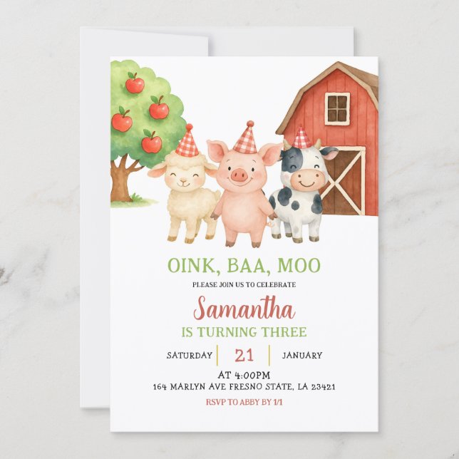 Farm Party Birthday Invitation Einladung (Vorderseite)