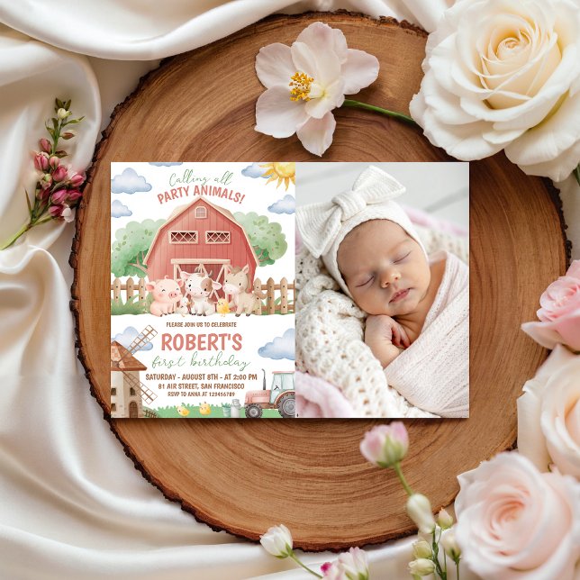Farm Party Photo 1st Birthday Invite Einladung (Von Creator hochgeladen)