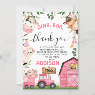 Farm Pink Barn Traktor Geburtstag Danke Karte