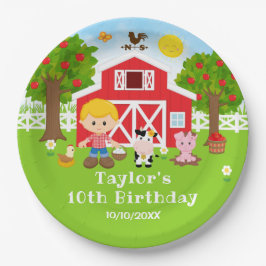 Farm Red Barde Blonde Hair Boy Birthday Party Pappteller