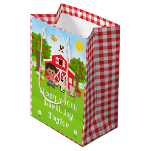 Farm Red Barn Afrikanischer Junge Happy Birthday Mittlere Geschenktüte
