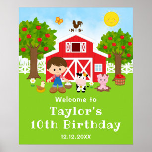 Farm Red Barn Brown Haar Junge Geburtstag Willkomm Poster