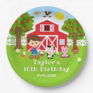 Farm Red Barn Brown Hair Boy Geburtstagspartei Pappteller