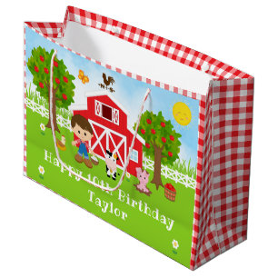 Farm Red Barn Brown Hair Boy Happy Birthday Große Geschenktüte