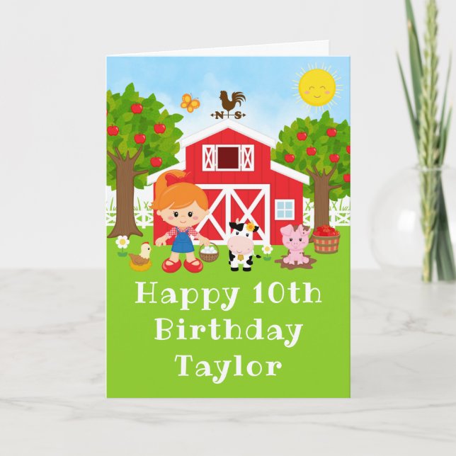Farm Red Barn Red Hair Girl Happy Birthday Karte (Vorderseite)