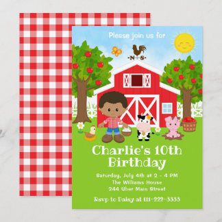 Farm Red Barnyard Birthday Afroamerikaner Einladung