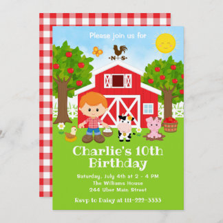 Farm Red Barnyard Birthday Red Hair Boy Einladung