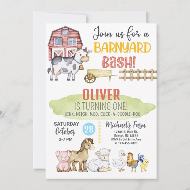 Farm red barnyard boy ANY AGE birthday invitation. Einladung (Vorderseite)