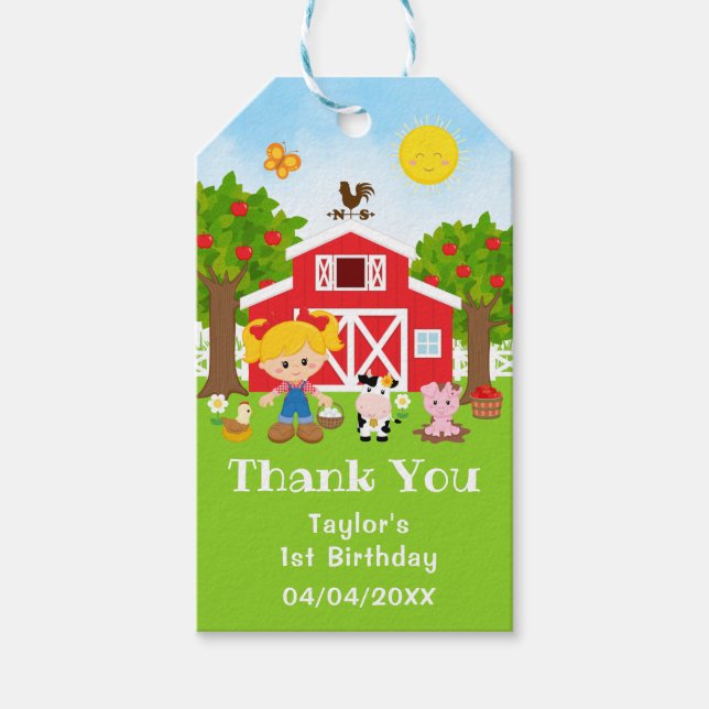 Farm Red Birthday Blonde Hair Girl Vielen Dank Geschenkanhänger (Vorderseite)