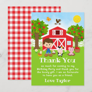 Farm Red Birthday Brown Hair Boy Dankeskarte