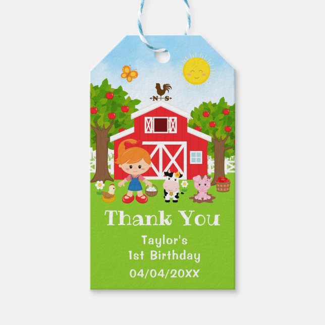 Farm Red Birthday Red Hair Girl Vielen Dank Geschenkanhänger (Vorderseite)
