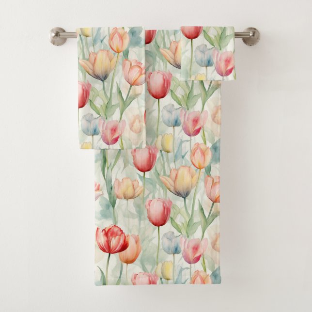 Farm Red Yellow Tulip Blume Brautparty Badhandtuch Set (Insitu)