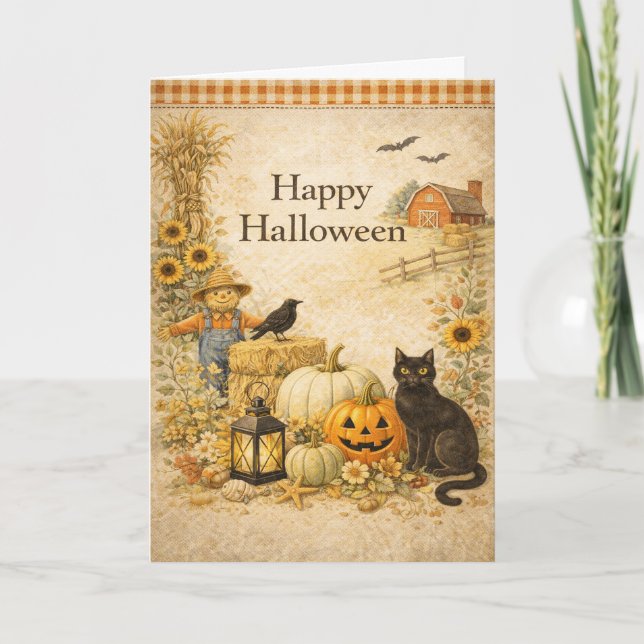 Farm Roter Scheune Halloween Karte (Vorderseite)