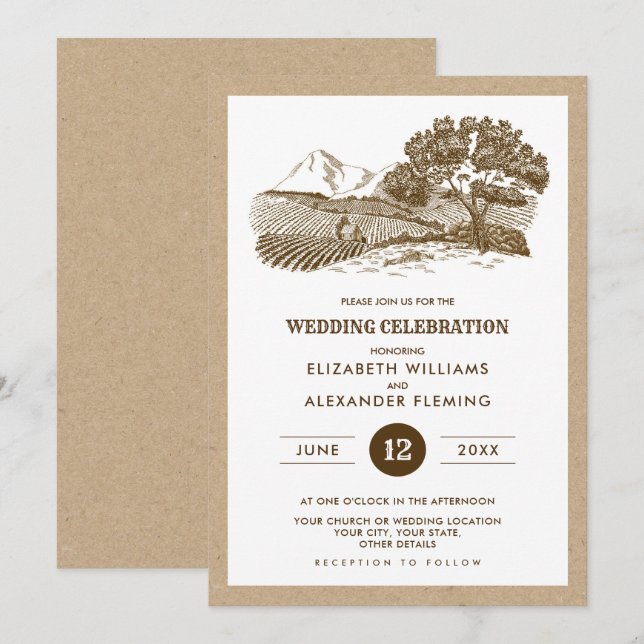 Farm Scetch Kraft Papier Rustikale Hochzeit Einladung (Vorne/Hinten)