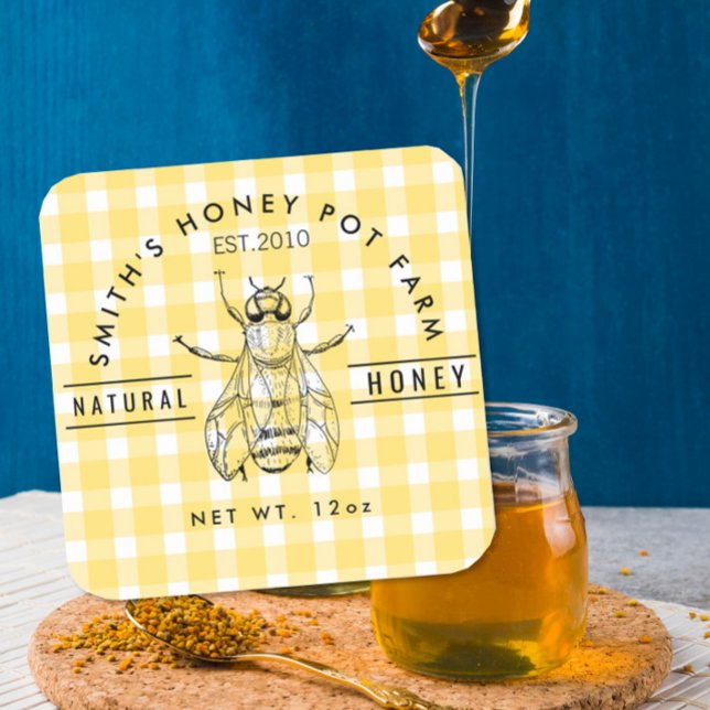 Farm shop honey jar label small business quadratischer aufkleber (Von Creator hochgeladen)