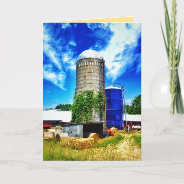 Farm silos & hay bales in Davisburg, MI Karte (Vorderseite)