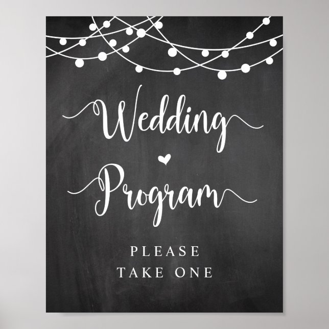 Farm String Lights, Chalkboard, Hochzeitsprogramm Poster (Vorne)