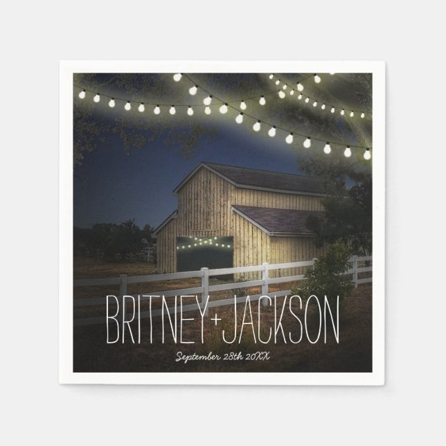 Farm String Lights Rustic Barn Wedding Napkins Serviette (Vorderseite)